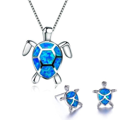 Ensemble de Bijoux Élégants en Argent Tortue de Mer - Collier et Boucles d'Oreilles de Marinella