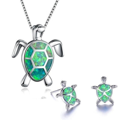 Ensemble de Bijoux Élégants en Argent Tortue de Mer - Collier et Boucles d'Oreilles de Marinella