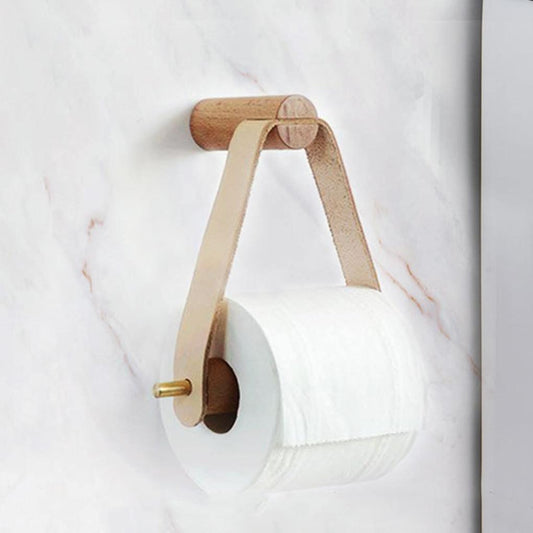 Floroux Porte-papier toilette de haute qualité | Chêne & cuir synthétique | Design de salle de bain minimaliste