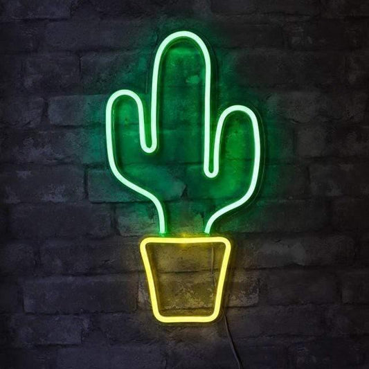 Floroux Cactus Déco Murale LED | Art mural lumineux pour la maison et le bureau | Économique en énergie et élégant