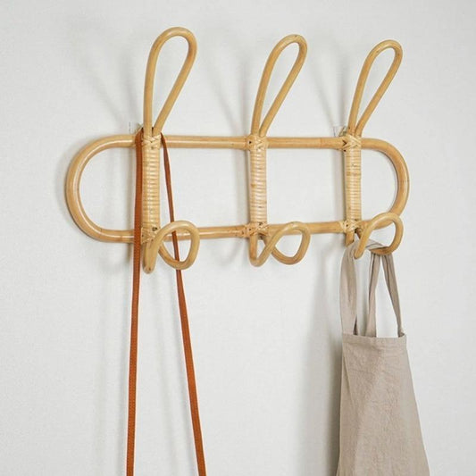 Floroux Porte-manteau mural à trois crochets en rotin | Design naturel | Rangement pratique et élégant