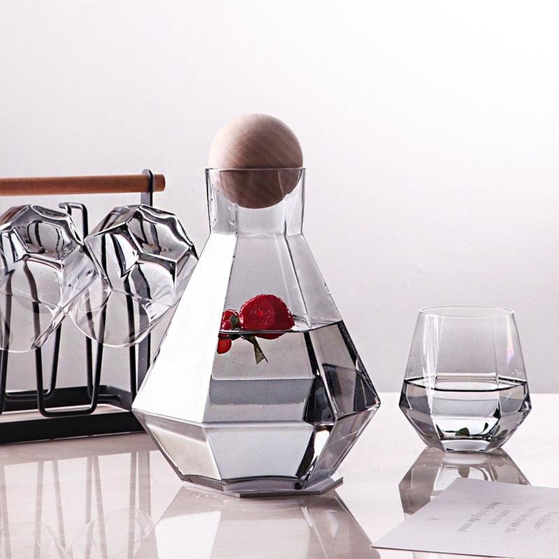 Floroux Diamond Glassware Set | Handmade Drinking Glasses and Decanters | Luxurious Glass for Wine, Water, and Cocktails