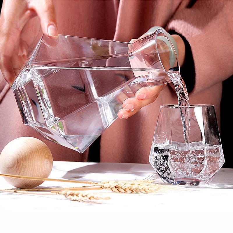 Floroux Diamond Glassware Set | Handmade Drinking Glasses and Decanters | Luxurious Glass for Wine, Water, and Cocktails