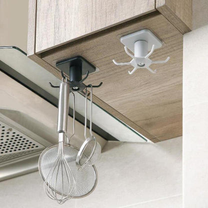Floroux Rotating Kitchen Utensil Holder | 6 Hook Organizer | Space Saving Under Cabinet Storage