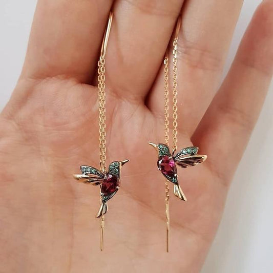 Boucles d'oreilles en émail Hummingbird Enchantées avec Zirconia Éclatante - Amalia