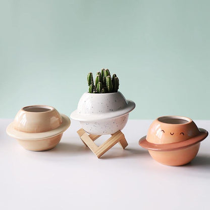 Floroux cache-pot en céramique design planète | Décoration créative | Pour plantes et accents de maison
