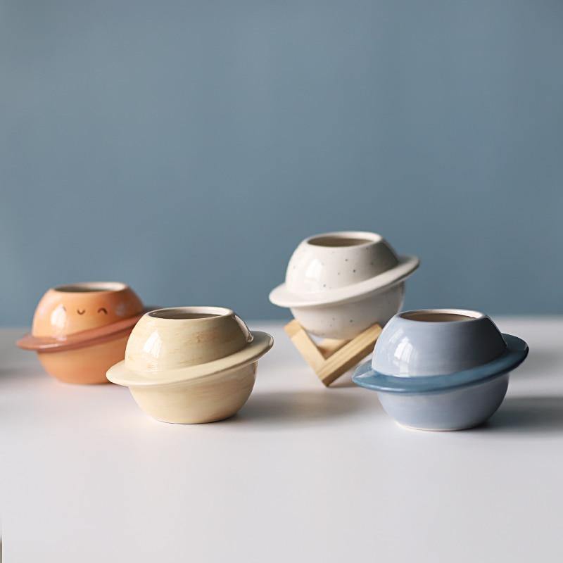 Floroux cache-pot en céramique design planète | Décoration créative | Pour plantes et accents de maison