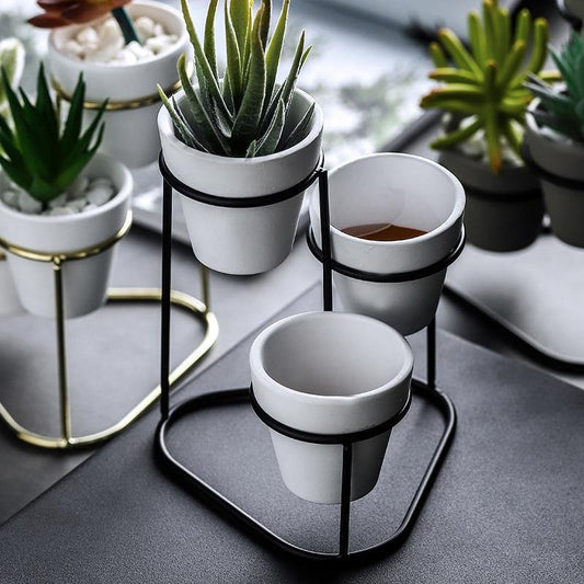 Floroux Céramique Multi-Pot avec support en métal | Design moderne | Rangement élégant pour les plantes
