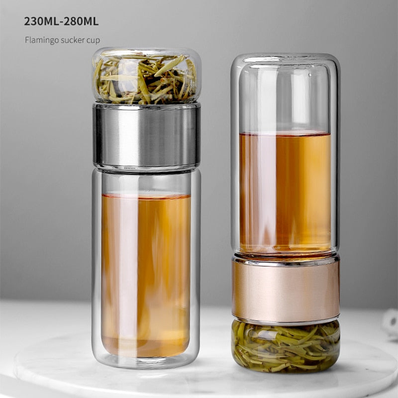Floroux Bouteille infuseur de thé à double paroi | Design 2-en-1 | Isolé | Durable | Pour les déplacements