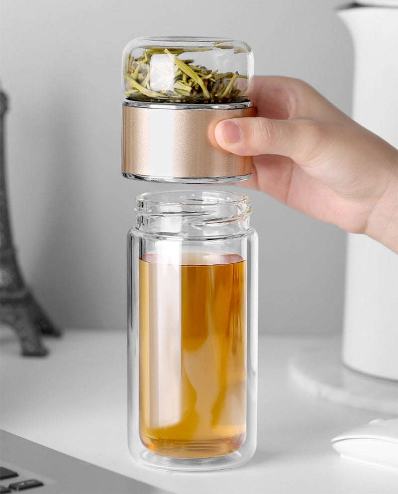 Floroux Bouteille infuseur de thé à double paroi | Design 2-en-1 | Isolé | Durable | Pour les déplacements