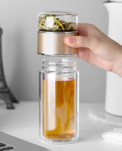Floroux Bouteille infuseur de thé à double paroi | Design 2-en-1 | Isolé | Durable | Pour les déplacements