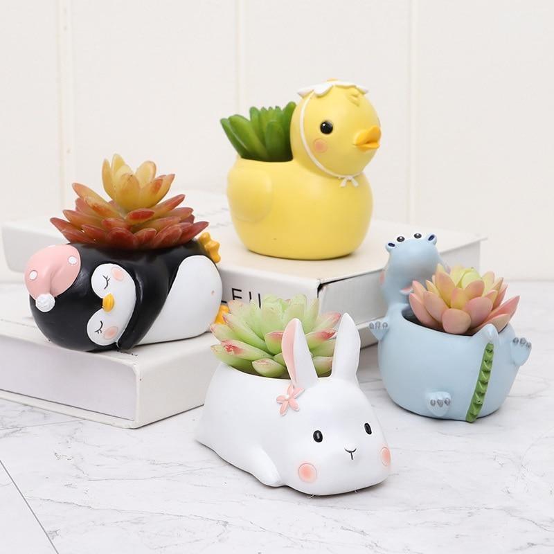Floroux figurine animale pot de succulentes | Formes d'animaux amusantes | Décoration pour la maison