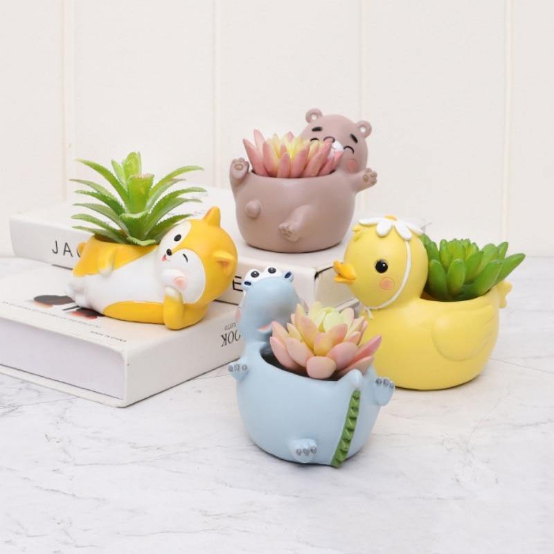 Floroux figurine animale pot de succulentes | Formes d'animaux amusantes | Décoration pour la maison