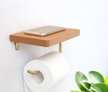 Multifunctional toilet paper holder Floroux in wood | Practical and elegant | Screw mounting | In different colors