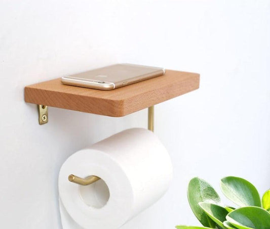 Multifunctional toilet paper holder Floroux in wood | Practical and elegant | Screw mounting | In different colors