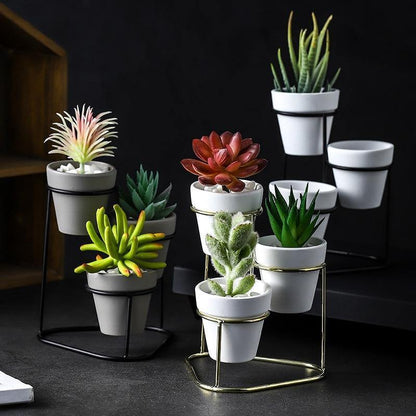 Floroux Céramique Multi-Pot avec support en métal | Design moderne | Rangement élégant pour les plantes