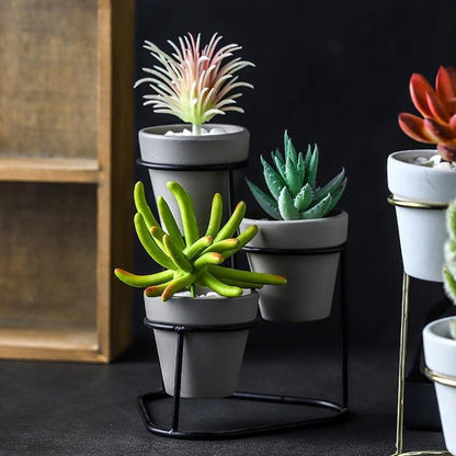 Floroux Céramique Multi-Pot avec support en métal | Design moderne | Rangement élégant pour les plantes