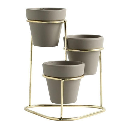 Floroux Céramique Multi-Pot avec support en métal | Design moderne | Rangement élégant pour les plantes