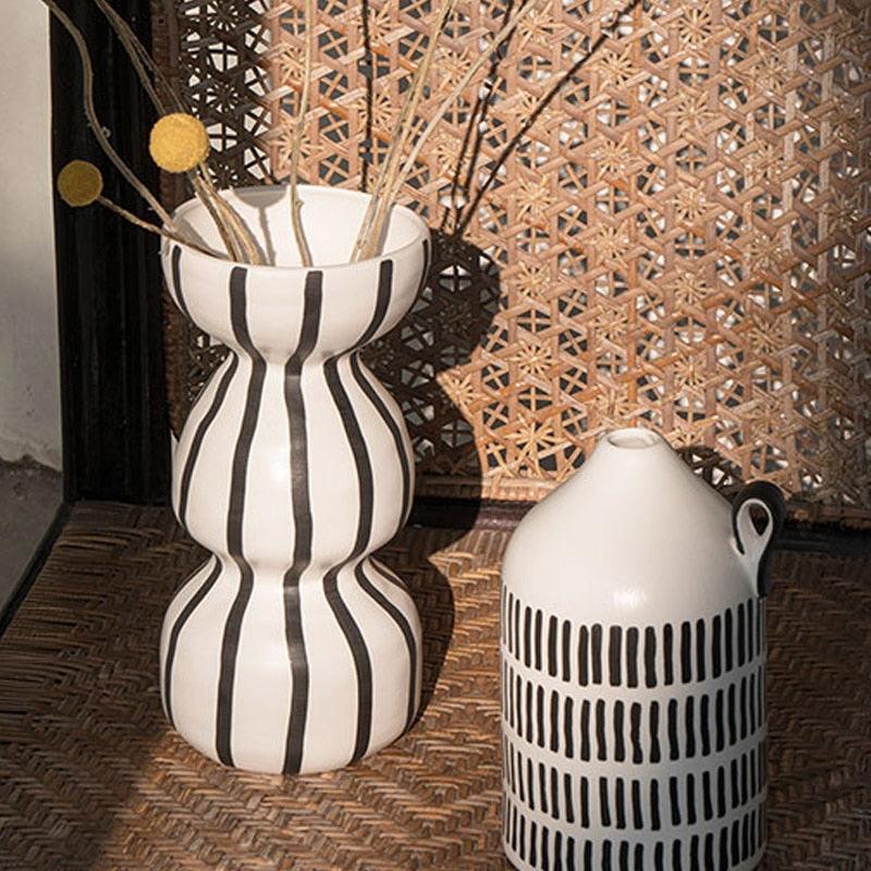 Ceramic vase set Floroux | Handmade tribal design accents | Decorative vases for living room and hallway