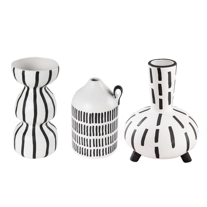 Ceramic vase set Floroux | Handmade tribal design accents | Decorative vases for living room and hallway