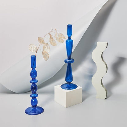 Floroux Glass Candle Holder | Elegant Design | Blue Table Candle Holder