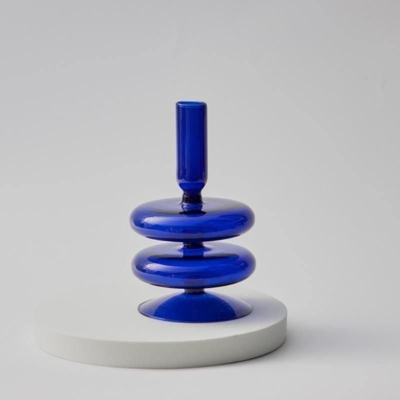Floroux Glass Candle Holder | Elegant Design | Blue Table Candle Holder