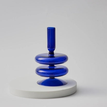 Floroux Glass Candle Holder | Elegant Design | Blue Table Candle Holder