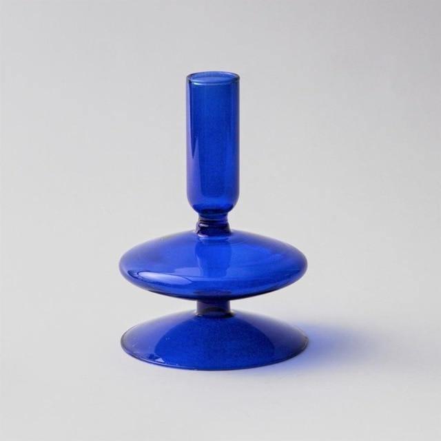 Floroux Glass Candle Holder | Elegant Design | Blue Table Candle Holder