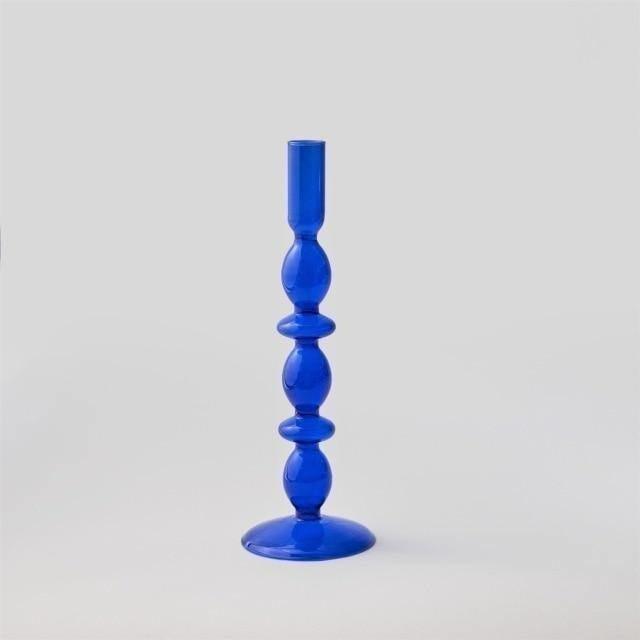 Floroux Glass Candle Holder | Elegant Design | Blue Table Candle Holder