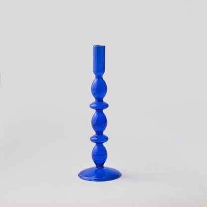 Floroux Glass Candle Holder | Elegant Design | Blue Table Candle Holder