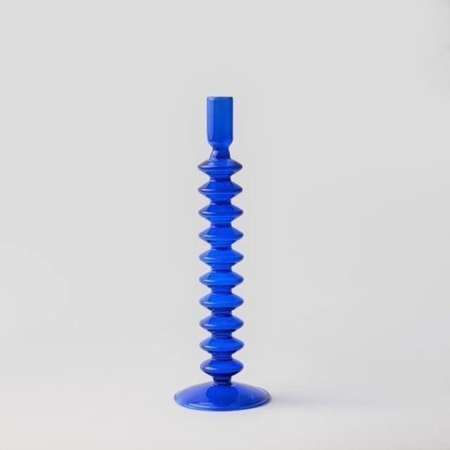 Floroux Glass Candle Holder | Elegant Design | Blue Table Candle Holder