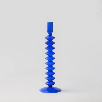 Floroux Glass Candle Holder | Elegant Design | Blue Table Candle Holder