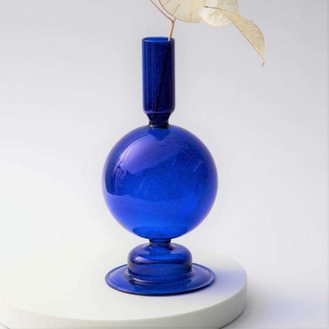 Floroux Glass Candle Holder | Elegant Design | Blue Table Candle Holder