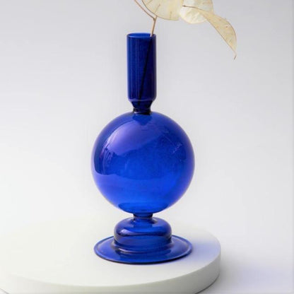 Floroux Glass Candle Holder | Elegant Design | Blue Table Candle Holder