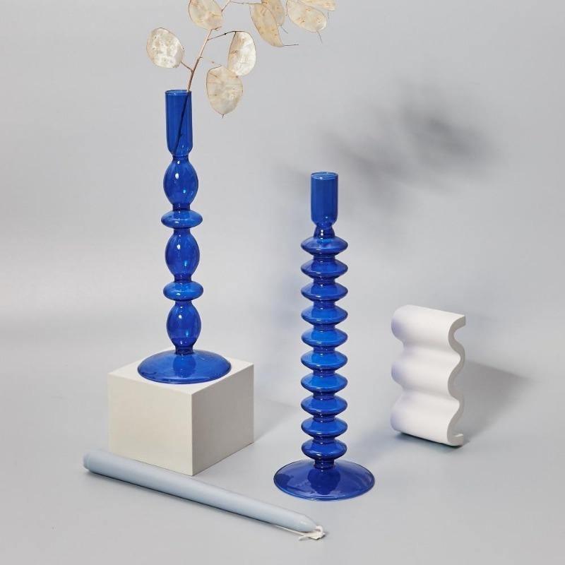 Floroux Glass Candle Holder | Elegant Design | Blue Table Candle Holder