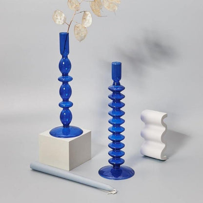 Floroux Glass Candle Holder | Elegant Design | Blue Table Candle Holder