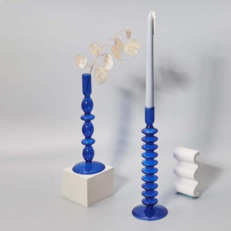 Floroux Glass Candle Holder | Elegant Design | Blue Table Candle Holder