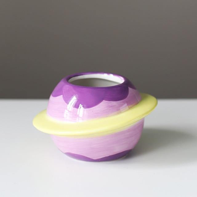 Floroux cache-pot en céramique design planète | Décoration créative | Pour plantes et accents de maison