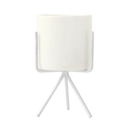 Compact ceramic plant pot Floroux with geometric metal stand | Modern design | Table decoration for the home