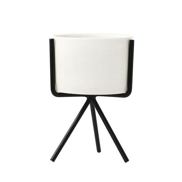 Compact ceramic plant pot Floroux with geometric metal stand | Modern design | Table decoration for the home