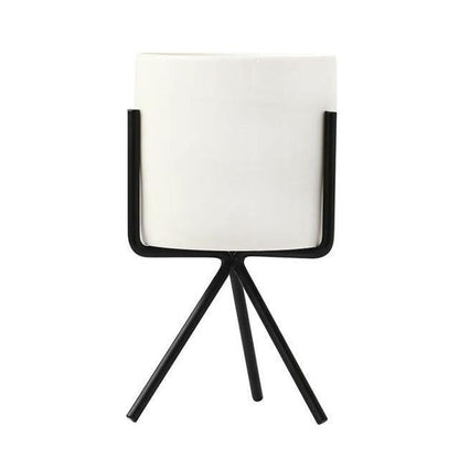 Compact ceramic plant pot Floroux with geometric metal stand | Modern design | Table decoration for the home