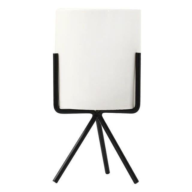 Compact ceramic plant pot Floroux with geometric metal stand | Modern design | Table decoration for the home