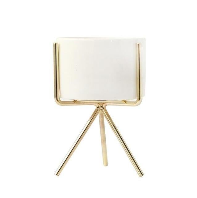 Compact ceramic plant pot Floroux with geometric metal stand | Modern design | Table decoration for the home