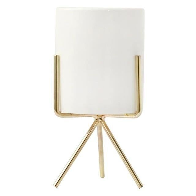 Compact ceramic plant pot Floroux with geometric metal stand | Modern design | Table decoration for the home