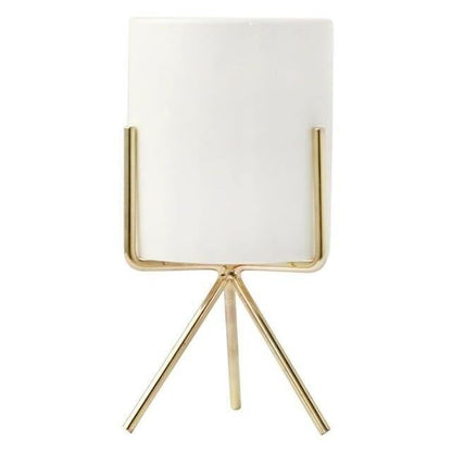 Compact ceramic plant pot Floroux with geometric metal stand | Modern design | Table decoration for the home