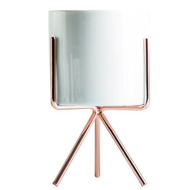 Compact ceramic plant pot Floroux with geometric metal stand | Modern design | Table decoration for the home