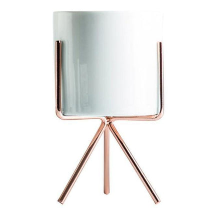 Compact ceramic plant pot Floroux with geometric metal stand | Modern design | Table decoration for the home