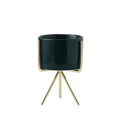 Compact ceramic plant pot Floroux with geometric metal stand | Modern design | Table decoration for the home