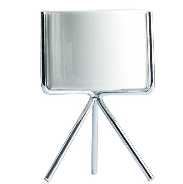 Compact ceramic plant pot Floroux with geometric metal stand | Modern design | Table decoration for the home