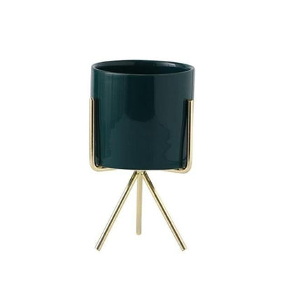Compact ceramic plant pot Floroux with geometric metal stand | Modern design | Table decoration for the home